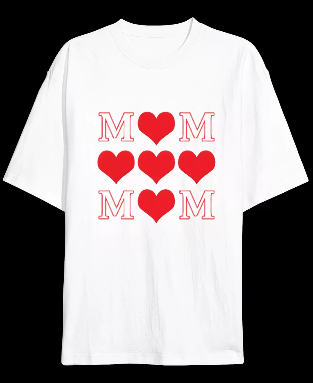 Anneler Gününe Özel Tasarım MOM Kalp Baskılı T-shirt - Beyaz