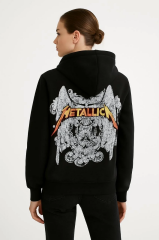 Metallica İki İplik Kapüşonlu Ön ve Arka Baskılı hoodie - Siyah