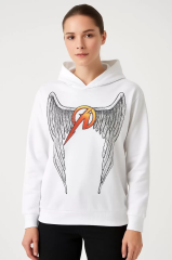Metallica İki İplik Kapüşonlu Ön ve Arka Baskılı hoodie - Beyaz