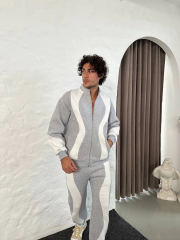 Erkek Premium Parçalı Eşofman Takım - Dik Yaka Fermuarlı Sweatshirt, - Gri