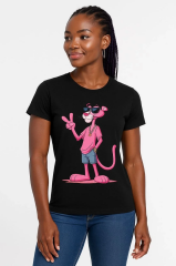 Kadın Bisiklet Yaka Kısa Kollu Baskılı T-shirt - Siyah