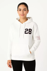Kadın Üç İplik Kapüşonlu Ön ve Arka Baskılı SweatShirt hoodie - Beyaz