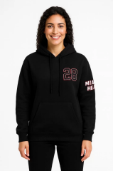 Kadın Üç İplik Kapüşonlu Ön ve Arka Baskılı SweatShirt hoodie - Siyah