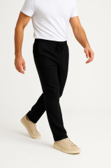 Erkek Keten Pantolon – Cepli, Beli Lastikli ve Bağcıklı, Nefes Alan Rahat Kalıp, Yazlık ve Baharlık Günlük Giyim, Şık & Konforlu Boru Paça Model - Siyah