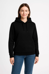 Kadın Üç İplik Kapüşonlu Kanguru Cepli Sweatshirt hoodie - Siyah