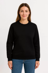 Kadın Üç İplik Düz Bisiklet Yaka SweatShirt - Siyah