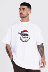 Gözlüklü Noel Baba T-shirt - Beyaz
