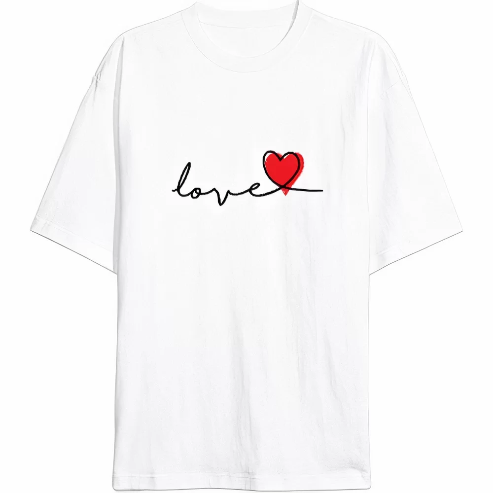 Sevgililer Günü İçin Özel Tasarım Love Baskılı T-shirt - Beyaz