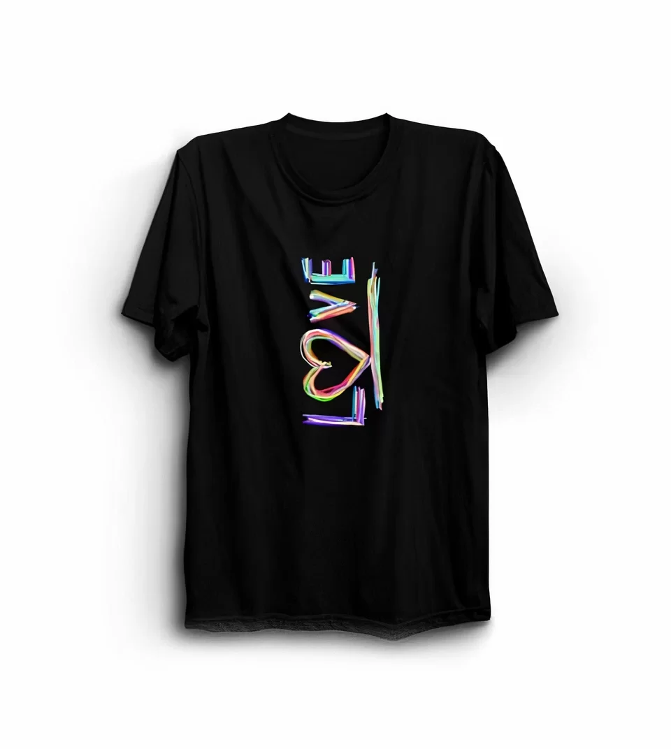 Sevgililer Günü İçin Özel Tasarım Love Baskılı T-shirt - Siyah