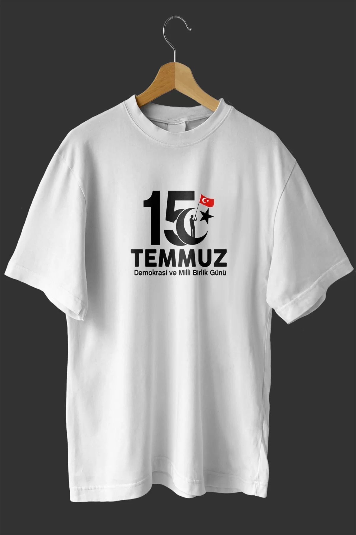 15 Temmuza Özel Tasarım Baskılı T-shirt - Beyaz