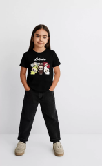 Kız Labubu Çocuk Baskılı T-Shirt - Siyah