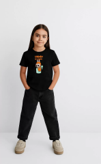 Kız Labubu Çocuk Baskılı T-Shirt - Siyah