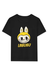 Kız Labubu Çocuk Baskılı T-Shirt - Siyah