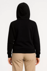 Kadın Üç İplik Kapüşonlu Tam Fermuarlı Kanguru Çepli SweatShirt Hoodie - Siyah