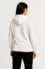 Kadın Üç İplik Kapüşonlu Tam Fermuarlı Kanguru Çepli SweatShirt Hoodie - Beyaz