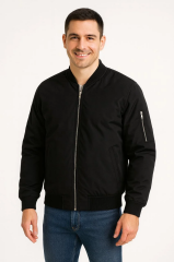 Erkek Bomber Mont Ceket – Fermuarlı, Kapitone İçi Astarlı, Su İtici Kumaş, Regular Fit, Uzun Kollu, Yandan Cepli, Bahar & Kış Rahat Günlük Stil - Siyah