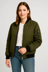 Kadın Bomber Mont Ceket – Fermuarlı, Kapitone İçi Astarlı, Su İtici Kumaş, Regular Fit, Yandan Cepli, Günlük Bahar & Kış Şık Rahat Stil - Haki