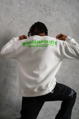 Erkek Oversize Sweatshirt – Beyaz Renk | Ön ve Sırt Baskılı, Üç İplik İçi Pamuklu Kumaş, Rahat Kalıp, Ribanalı Kışlık Sweat | Winagain Polizei Serisi - Beyaz