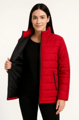 Kadın Bomber Mont Ceket – Su İtici Kumaş, Kapitone Astarlı, Fermuarlı, Kışlık - Kırmızı