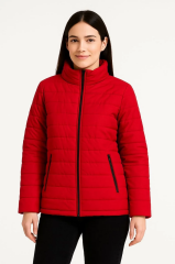 Kadın Bomber Mont Ceket – Su İtici Kumaş, Kapitone Astarlı, Fermuarlı, Kışlık - Kırmızı