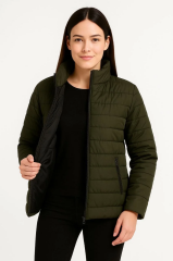 Kadın Bomber Mont Ceket – Su İtici Kumaş, Kapitone Astarlı, Fermuarlı, Kışlık - Haki