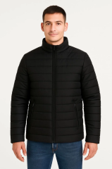 Erkek Bomber Mont Ceket – Su İtici Kumaş, Kapitone Astarlı, Fermuarlı, Kışlık - Siyah