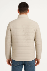 Erkek Bomber Mont Ceket – Su İtici Kumaş, Kapitone Astarlı, Fermuarlı, Kışlık - Bej