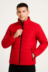 Erkek Bomber Mont Ceket – Su İtici Kumaş, Kapitone Astarlı, Fermuarlı, Kışlık - Kırmızı