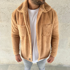 Erkek Pelüş Polar Hırka Gömlek – Yakalı, İlik Düğmeli, Göğüs Cepli, Yumuşak Dokulu Kışlık Regular Fit Rahat Günlük Model - Açık Kahve