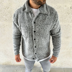 Erkek Pelüş Polar Hırka Gömlek – Yakalı, İlik Düğmeli, Göğüs Cepli, Yumuşak Dokulu Kışlık Regular Fit Rahat Günlük Model - Gri