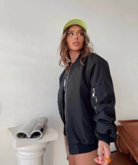 Kadın Oversize Bomber Ceket – Siyah, Fermuarlı, Sokak Modası Tarzı Mont - Siyah