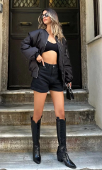 Kadın Oversize Bomber Ceket – Siyah, Fermuarlı, Sokak Modası Tarzı Mont - Siyah