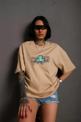 Kadın Sırt Baskılı T-shirt - Bej