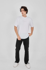 Unisex Jakar Kumaş Rahat Kol T-Shirt - Beyaz