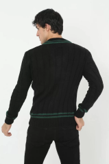 Erkek V Yaka Örgülü Kazak - Siyah