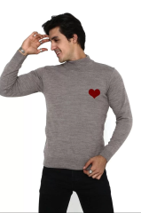 Unisex Yarım Boğazlı Baskılı Dokuma Triko - Vizon