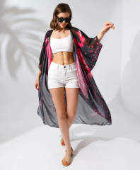 Kadın Rahat Kesim Şifon Kimono - Siyah