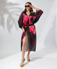 Kadın Rahat Kesim Şifon Kimono - Siyah