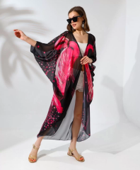 Kadın Rahat Kesim Şifon Kimono - Siyah