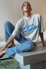 Unisex Baskılı Oversize T-Shirt - Beyaz