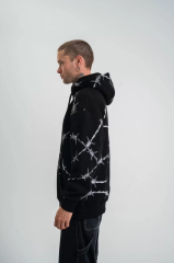 Unisex Kapşonlu Varak ve Pano Baskılı SweatShirt- Siyah