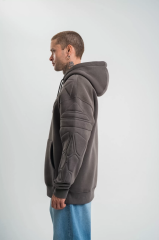 Double Oversize Kapşonlu Nakışlı SweatShirt - Füme