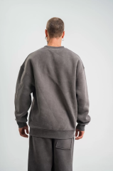 Unisex Uzun Kol Bisiklet Yaka Yıkamalı SweatShirt - Füme