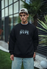 Üç İplik Bisiklet Yaka Baskılı SweatShirt - Siyah