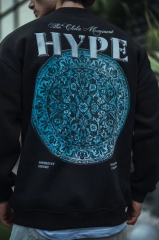 Üç İplik Bisiklet Yaka Baskılı SweatShirt - Siyah