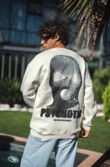 Kışlık Bisiklet Yaka Baskılı SweatShirt - Beyaz