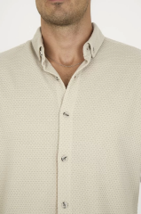 Düğmeli Tam Kalıp Uzun Kol Jakar Gömlek - Gri