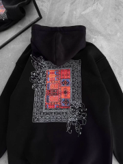 Uzun Kol Kapüşonlu Ön Ve Arka Baskılı SweatShirt - Siyah