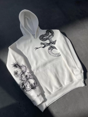 Uzun Kol Kapüşonlu Baskılı SweatShirt - Beyaz