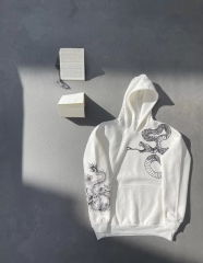 Uzun Kol Kapüşonlu Baskılı SweatShirt - Beyaz